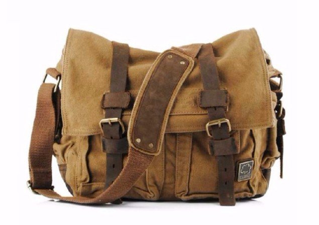 Brown Canvas Messenger Bag Canvas Shoulder Bag - Canvas Bag Leather Bag