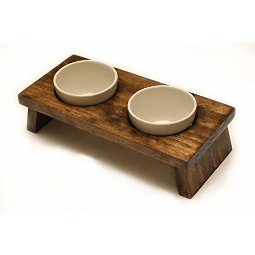 Ceramic Dog Bowls with Wooden Stand