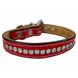 Red Studded Leather Dogs Collar