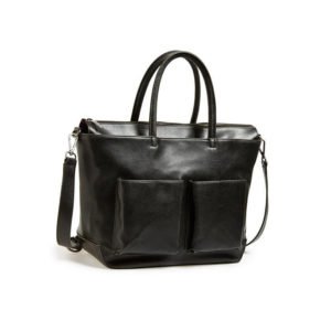 Black Front Pockets Leather Diaper Bags