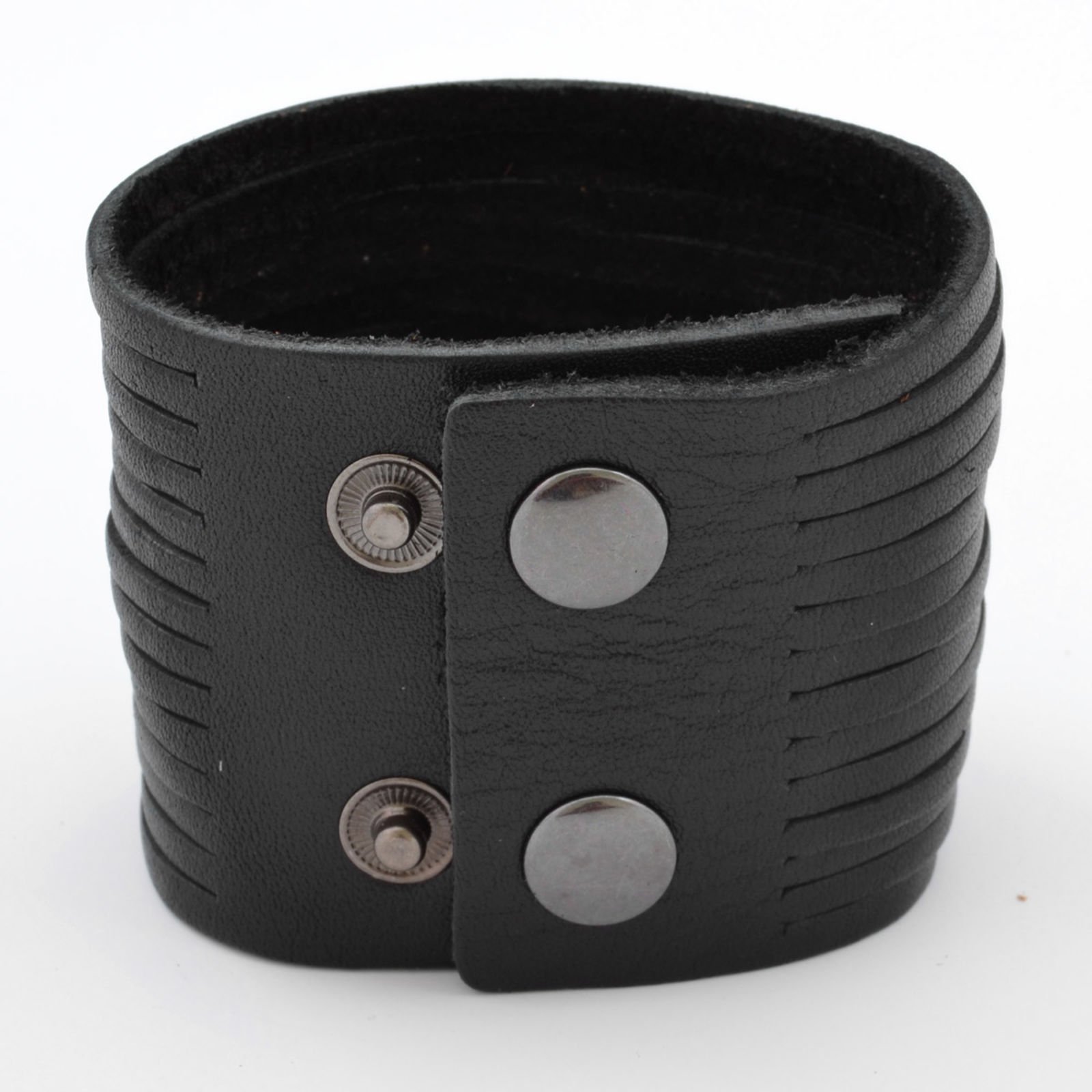 Designer Leather Double Lock Black Men's Bracelet