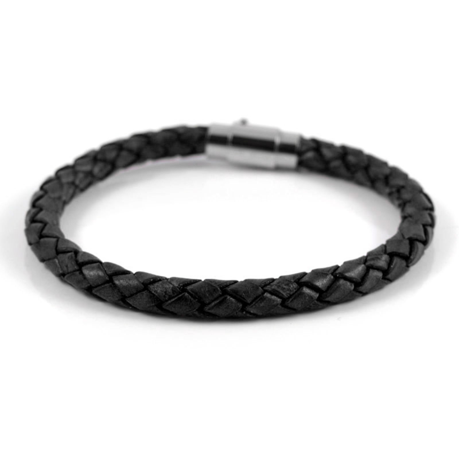 BOSS Mens Braided Leather Bracelet BlackSilver at John Lewis  Partners
