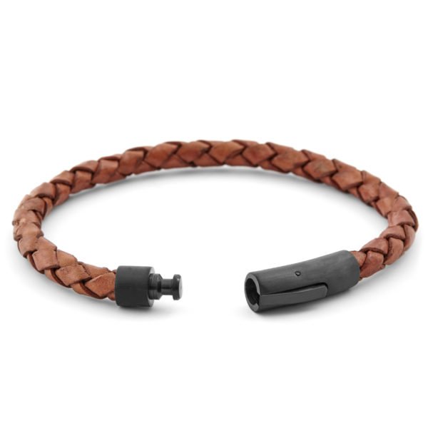 Black & Brown Braided Leather Bracelet For Mens