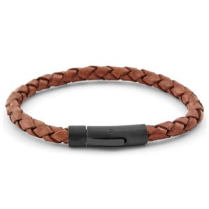 Black & Brown Braided Leather Bracelet For Mens