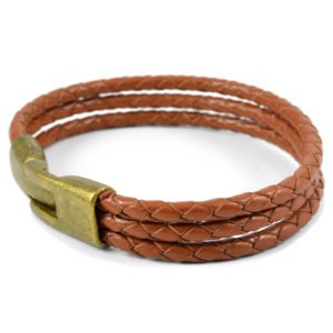 Stylish Braided Triple Layar Brown Leather Bracelet