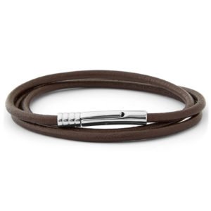 Leather Narrow Brown Bracelet For Mens