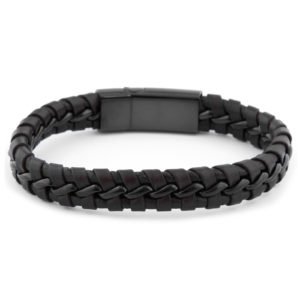 Leather Braided & Pleated Black Bracelet