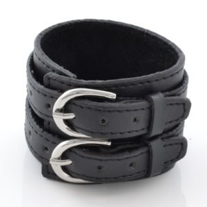 Adjustable Black Double Locked Men's Leather Bracelet