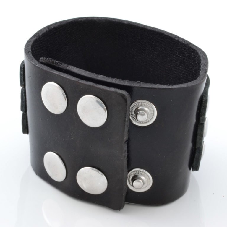 Leather Wide Black Mens Bracelet