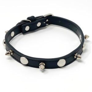 Black Leather Spiked Leather Dog Collar