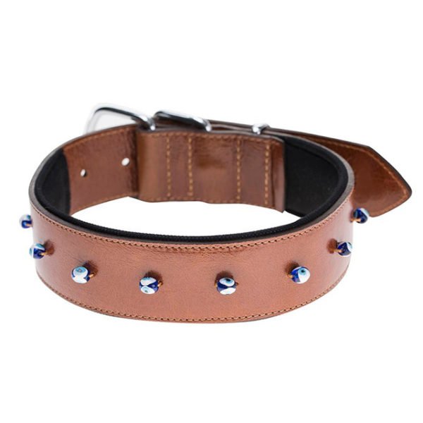 Brown Metal Jewelry Leather Collar For Dogs