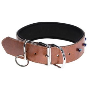 Brown Metal Jewelry Leather Collar For Dogs