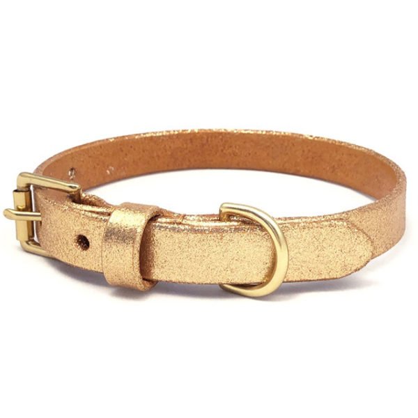 Golden Glitter Leather Dog Collar Supplier