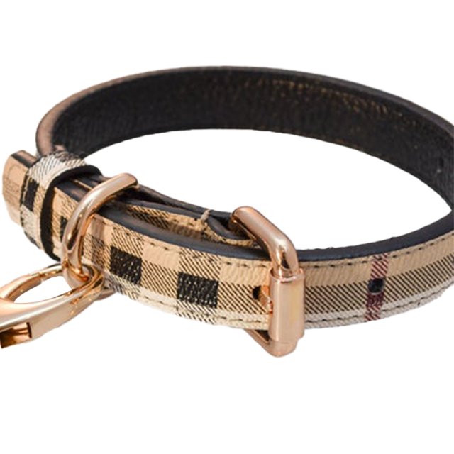 Burberry Checks Leather Dog Collar -