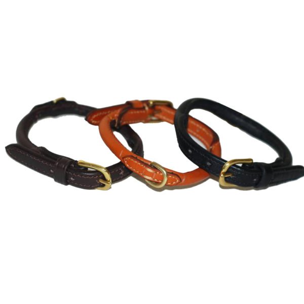 Rolled Leather Brown Black Dog Collar