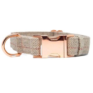 Light Gray Dog Collar With Rose Gold Metal Buckle