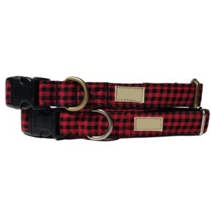 Red Buffilo and Tartan Plaid Dog Collar With Metal Buckle