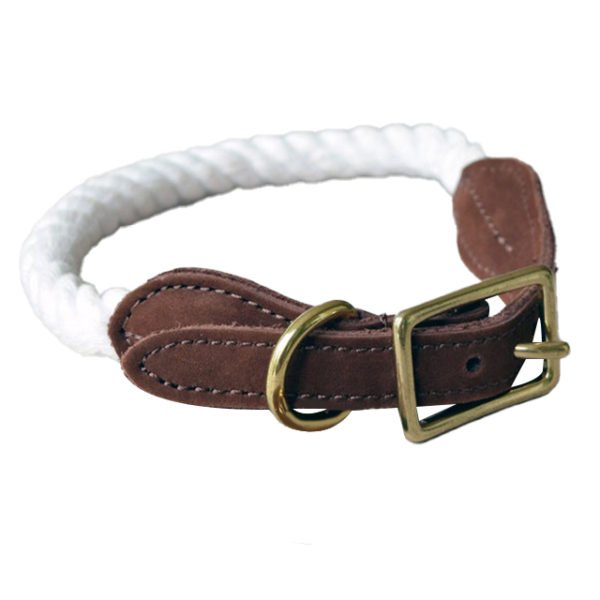 Rope and Leather Dog Collar Nautical