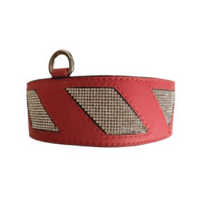 Diamond Engraved Maroon Leather Dog Collar