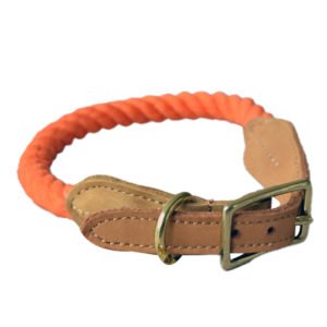 Cotton Rope Green Dog Collar With Leather
