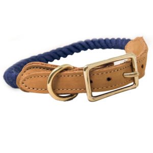 Cotton Rope Blue Dog Collar With Leather