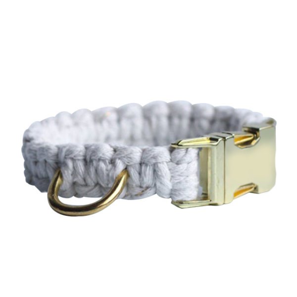 Macrame White Natural Cotton Dog Collar With Leather