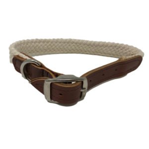 Macrame Natural Cotton Dog Collar with Leather