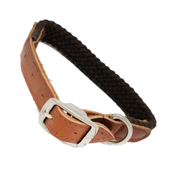 Macrame Natural Cotton Dog Collar with Leather