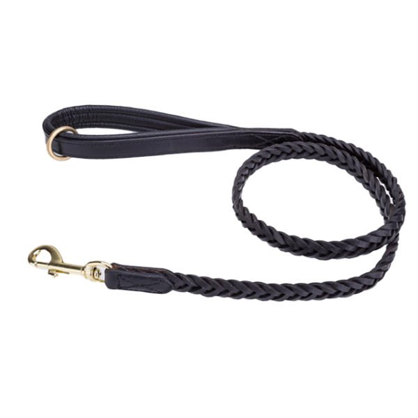 Black Braid Leather Dog Leash