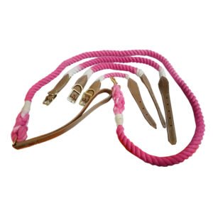 Pink & White Rope Cotton Dog Collar & Leash With Leaher Handle