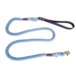 Dusty Blue Cotton Rope Dog Leash With Leather Handle