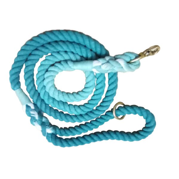 Aqua Blue Cotton Ombre Rope Leash For Small To Large Dogs