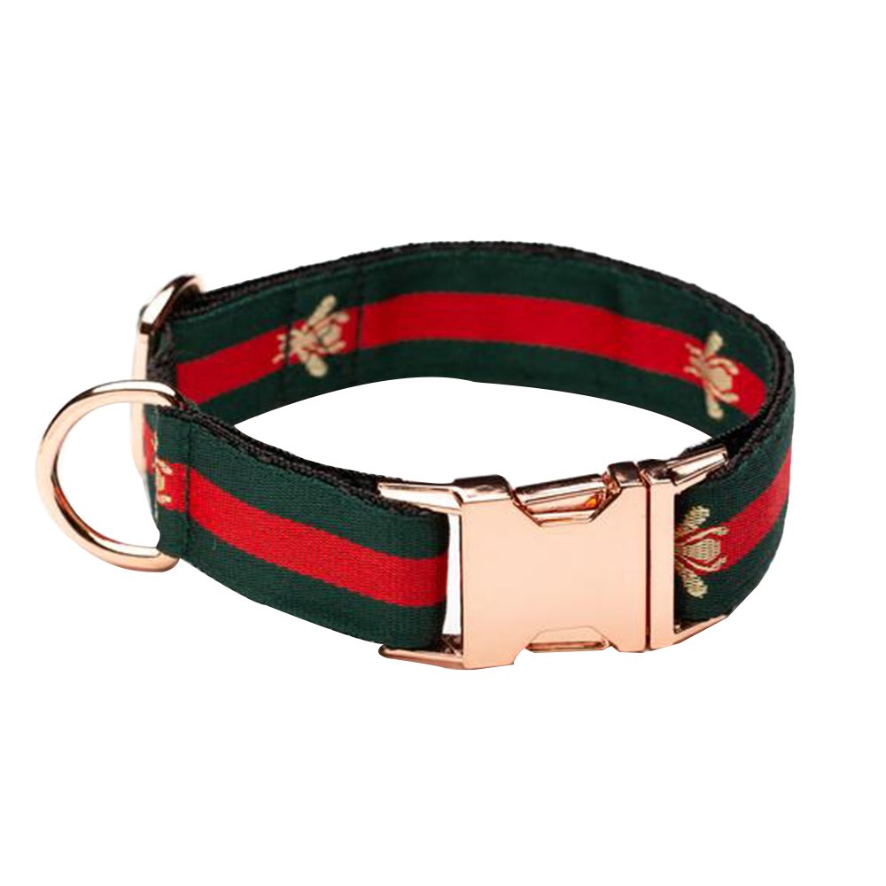 Green And Red Bee Printed Engraved Dog Collar