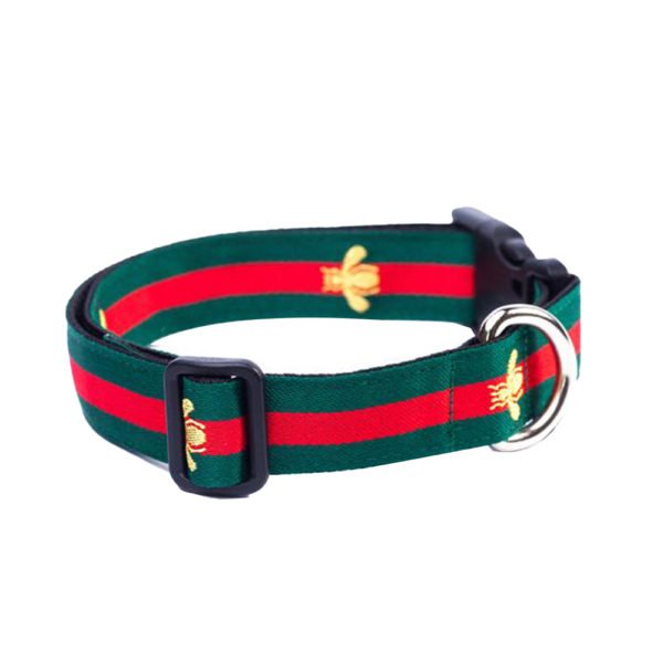 Green And Red Bee Printed Engraaved Dog Collar