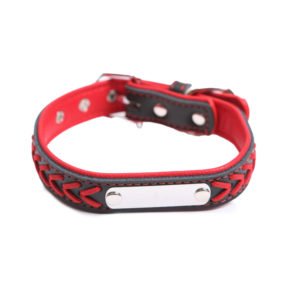 Red Padded Leather Dog Collar With Name ID Tag