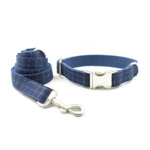 Personalized Cotton Fabric Blue Dog Collar & Leash