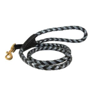 Black And Gray Braided Rope Leash Pure Leather