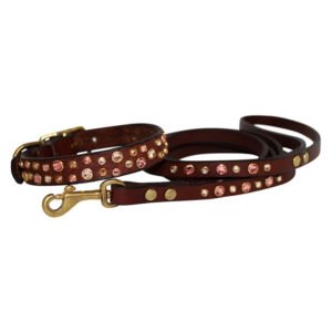 Bling Crystal Leather Dog Collar And Leash
