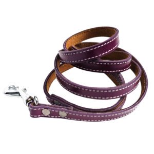 Long Purple Leather Dog Leash With Metal Buckle