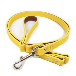 Yellow Adjustabale Short Leather Leash For Dogs