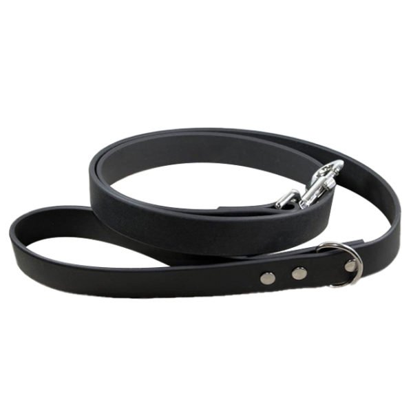 Custom Black Leather Dog Leash Stainless Steel Hardware