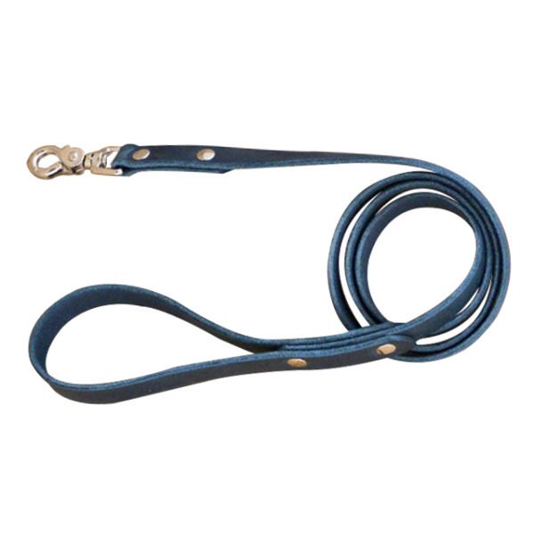 Blue Leather Dog Leash Stainless Steel Hardware