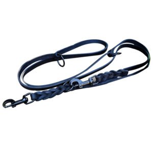 Black Braided Leather Dog Leash With Handle