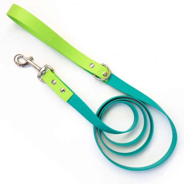 Classic And Durable Blue Leather Leash With Green Handle
