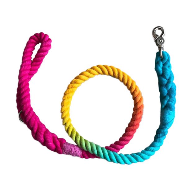 5ft Rope Dog Leash Ombre Braided 100% Cotton Multi-Colored