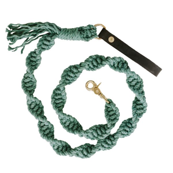 Teal Blue Macrame Dog Leash With Leather Handle
